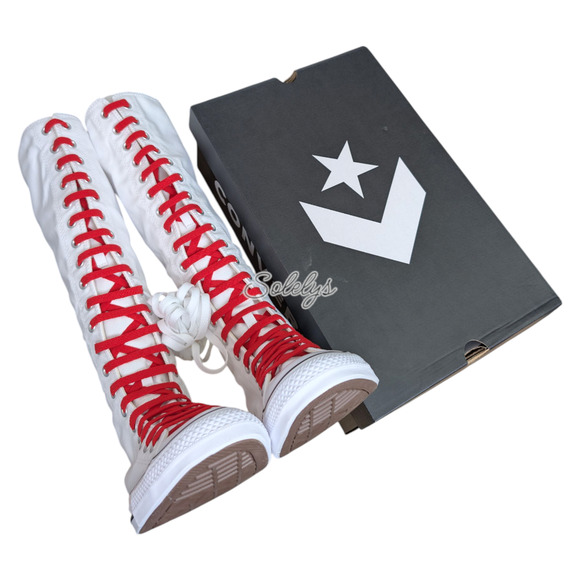 Converse CTAS XXHI Mens 10 Womens 12 White Red Canvas Knee High Sneaker Boot NEW - Picture 9 of 11
